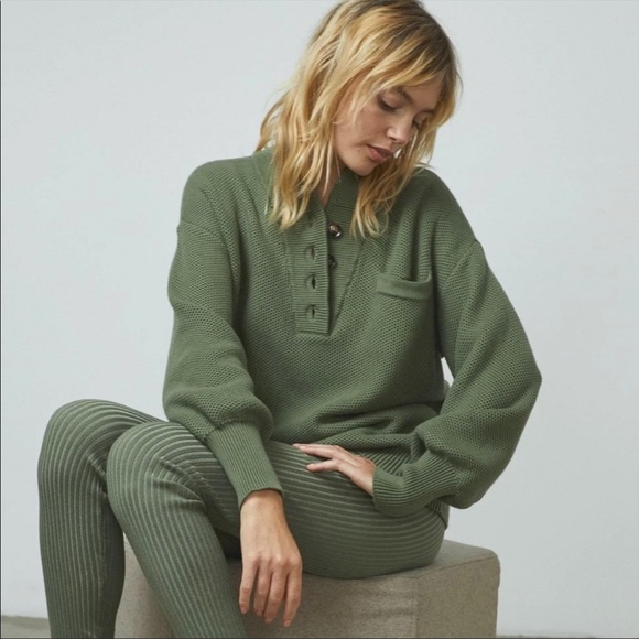 lunya Sweaters - Lunya Cozy Cotton Silk Pocket Henley Humble Green L/XL